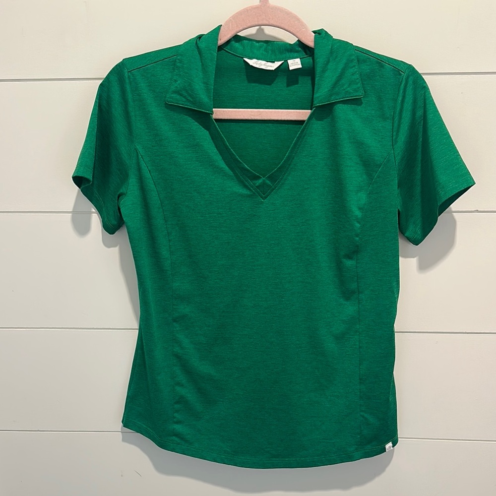 Lady Hagen Green Fitted Polo Blouse Short Sleeve